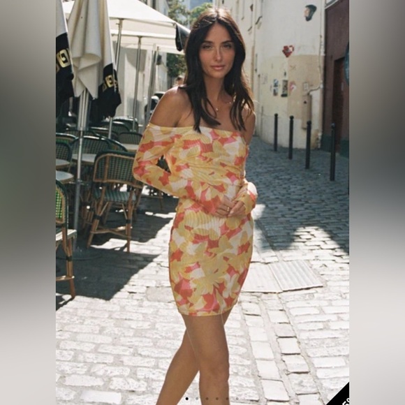 NWT Charlie Holiday Ellidy Floral Mini Dress US 4 Square Neck Bodycon Vacation - Picture 2 of 10